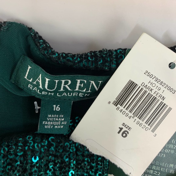 COPY - Lauren Ralph Lauren Green Sequin Dress NWT Size 16 - Picture 7 of 8